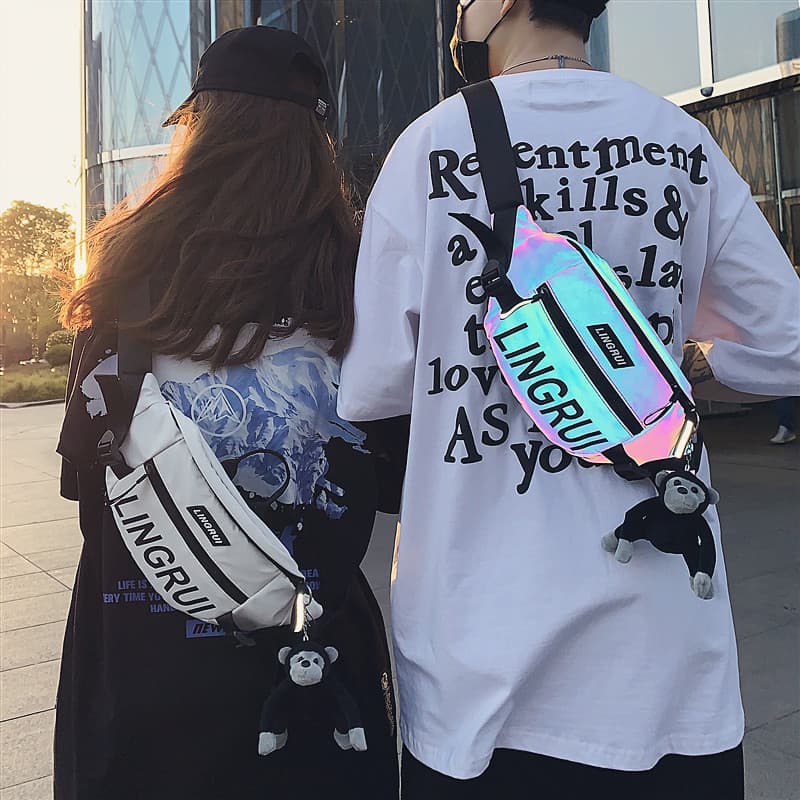 Bolsa de peito masculina rua Wear esportes bolsa de ombro pequeno saco meninos saco do mensageiro ins Hip Hop único bols