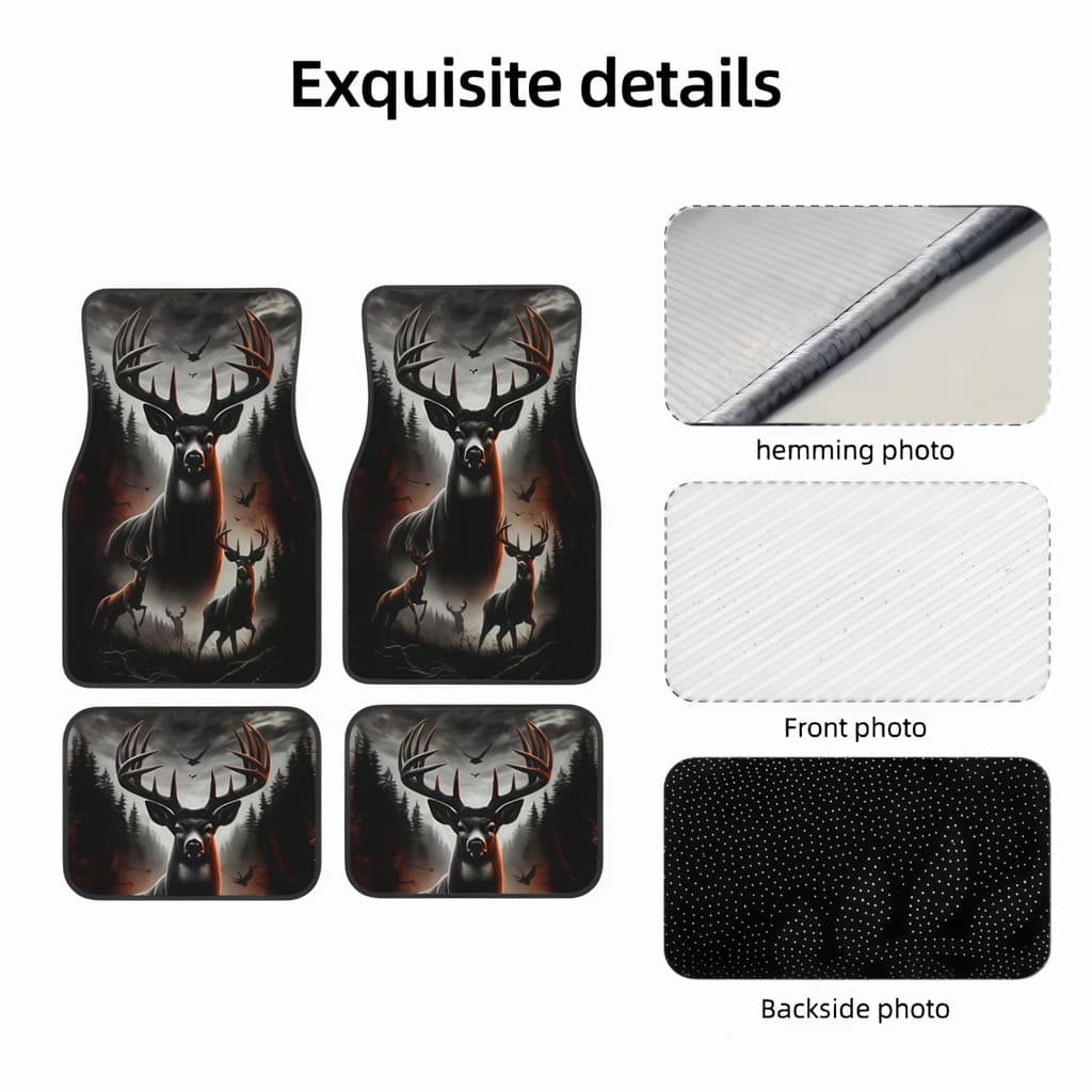 Conjunto de 4 peças de tapete de pé de carro estampado Forest Deer - antiderrapante, absorção de água, durável, fácil de