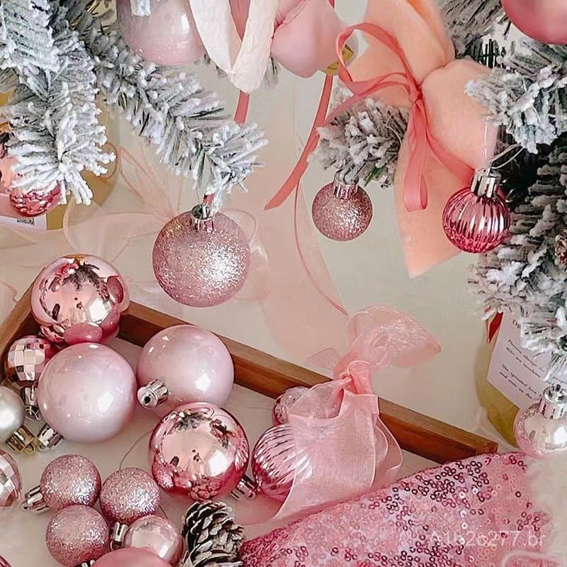 Conjunto de caixas de presente com bolas de Natal, decorações para árvore de Natal, enfeites decorativos para pendurar,