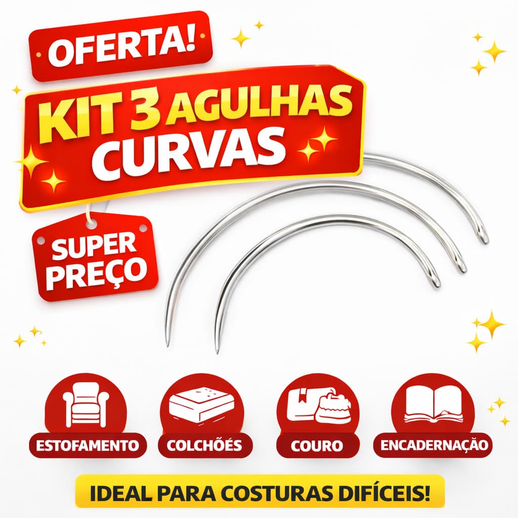 Kit 3 Unidades Agulha Curva Aço Inox
