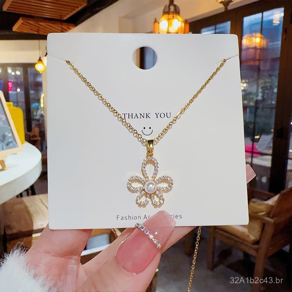 Colar Fada Girassol para Mulheres, Único e Não Desbotável, Cheio de Diamantes, Corrente de Clavícula 18K, Joia Pendente