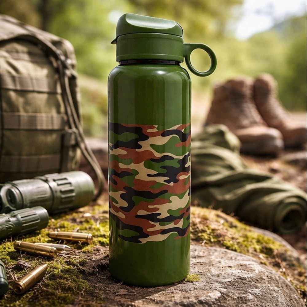 Garrafa Plástica Para Água Squeeze 1000ml Camuflada Esportiva Exército Bandeirantes
