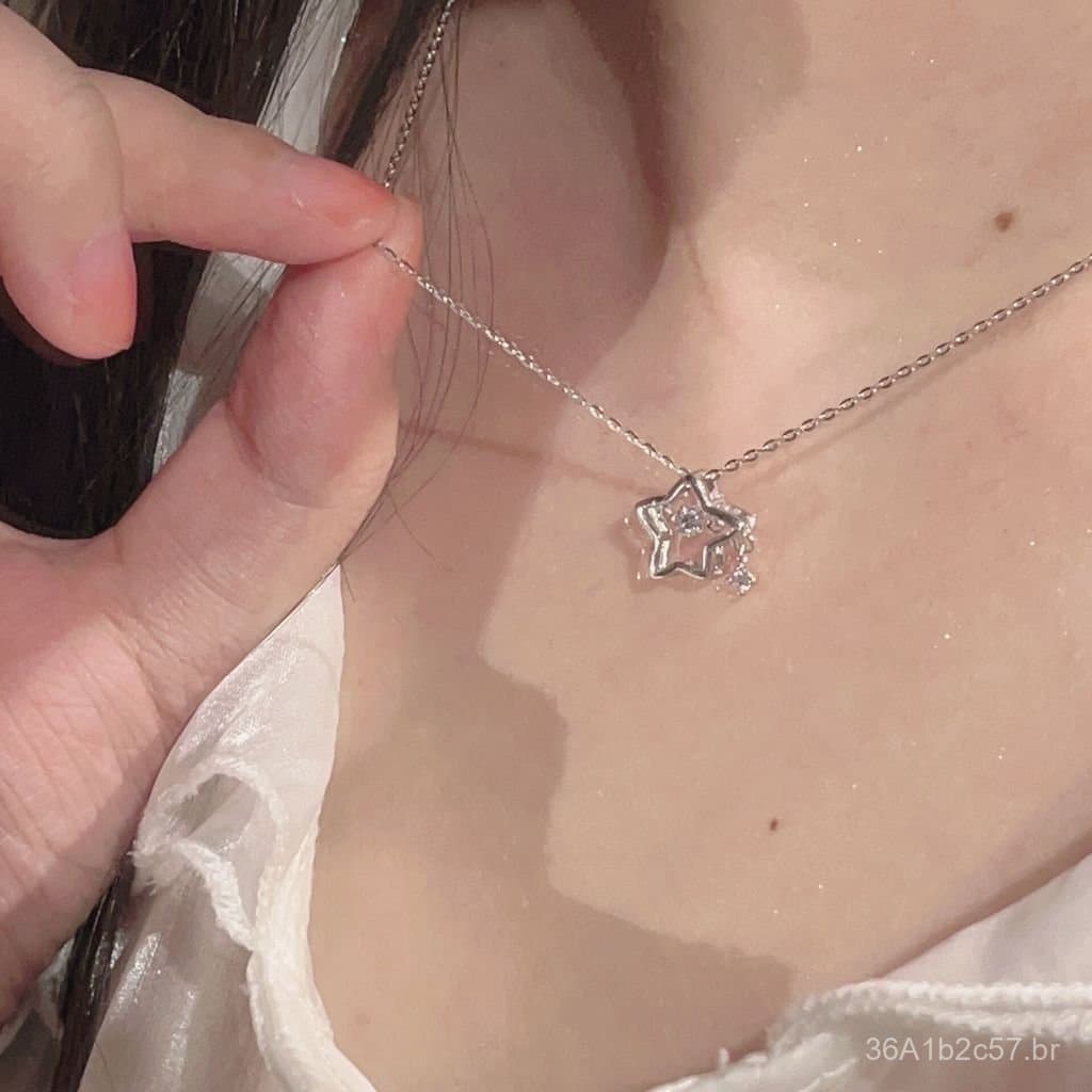 Colar delicado de estrela em prata esterlina S925 para mulheres, fresco e jovial, corrente de clavícula delicada, luxo d