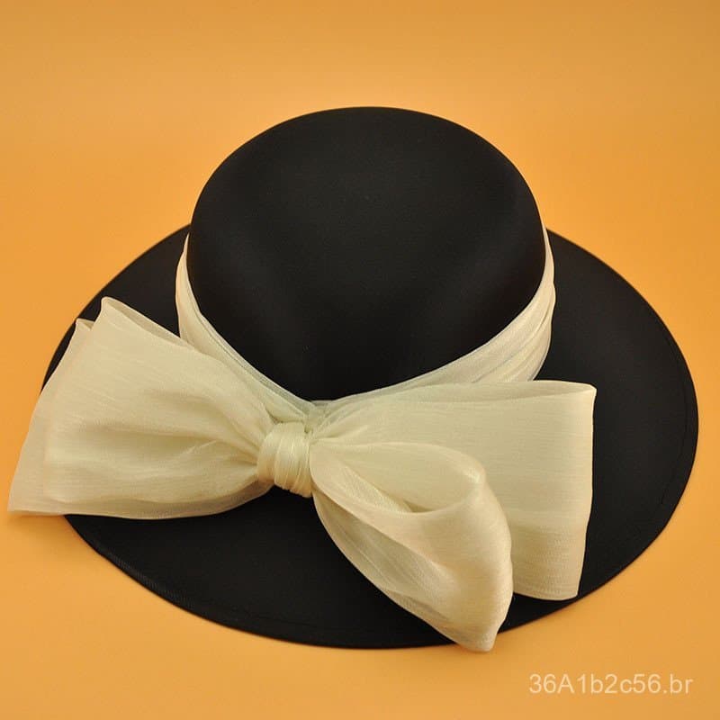 Chapéu vintage francês estilo Hepburn, laço preto elegante de estilo britânico, chapéu para sessão de fotos em estúdio d