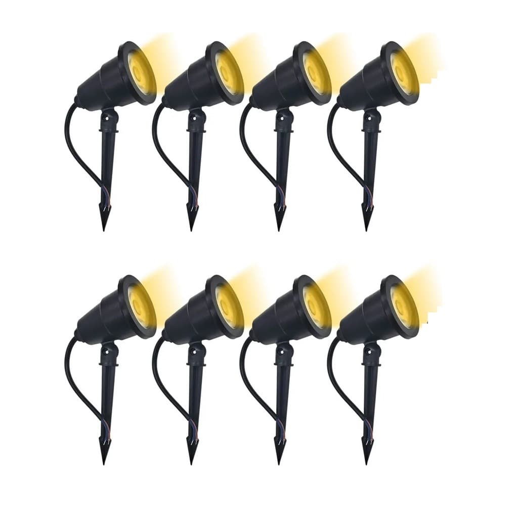 Kit de 4/8 Espeto  Balizador De Jardim Led Preto Slim 9w IP67 Verde/Branco Quente  Bivolt 127/220v
