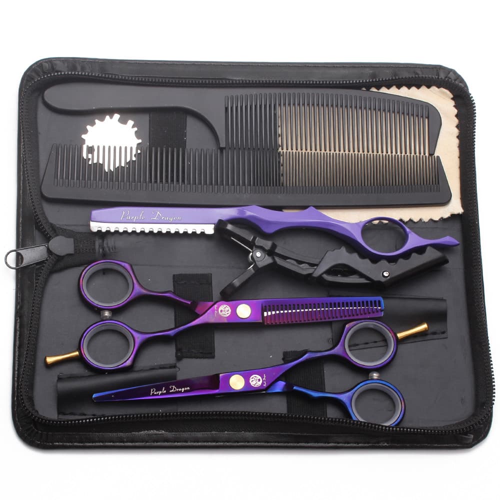 Firesmith roxo tesoura de cabeleireiro estilo japonês aço inoxidável corte plano dentes corte franja desbaste tesoura ca