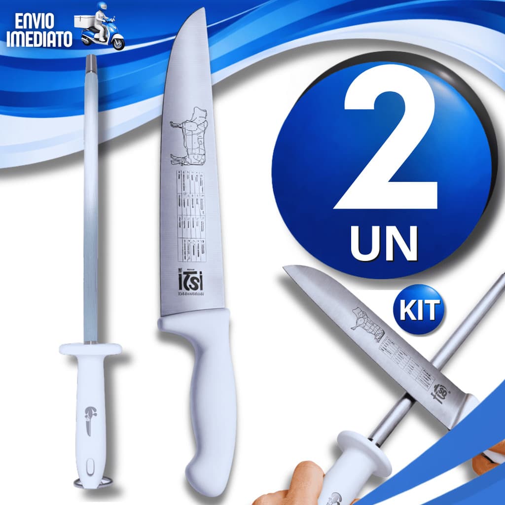 Chaira e Faca 10" Profissional Afiador Amolador Açougueiro Cozinheiro Churrascaria Utensílios