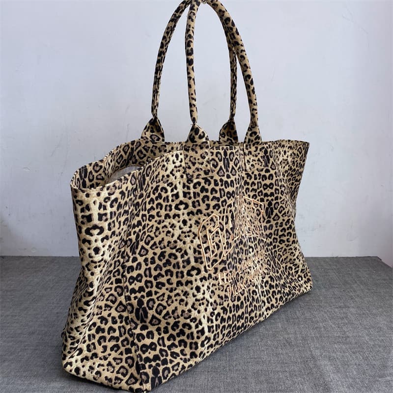 Bolsa de lona bordada com estampa de leopardo, masculina, feminina, Casual, sacola de compras, sacola
