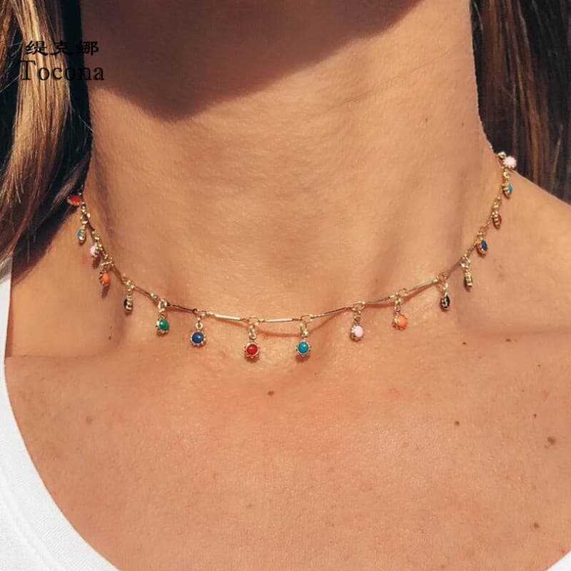 Bohemian Colorido Frisado Colar Para As Mulheres Encantos Borla Clavícula Cadeia Chockers Partido Handmade Jóias
