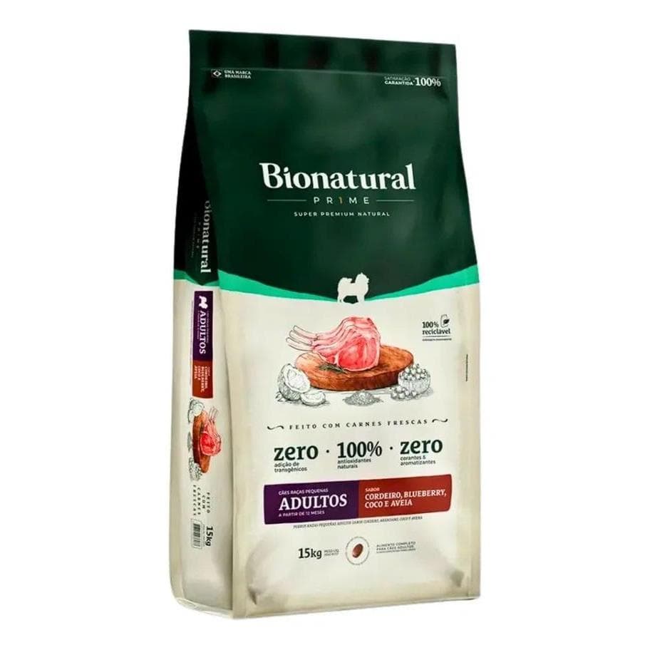 Ração Natural Cães Adultos Pequenos Bionatural Cordeiro 15kg