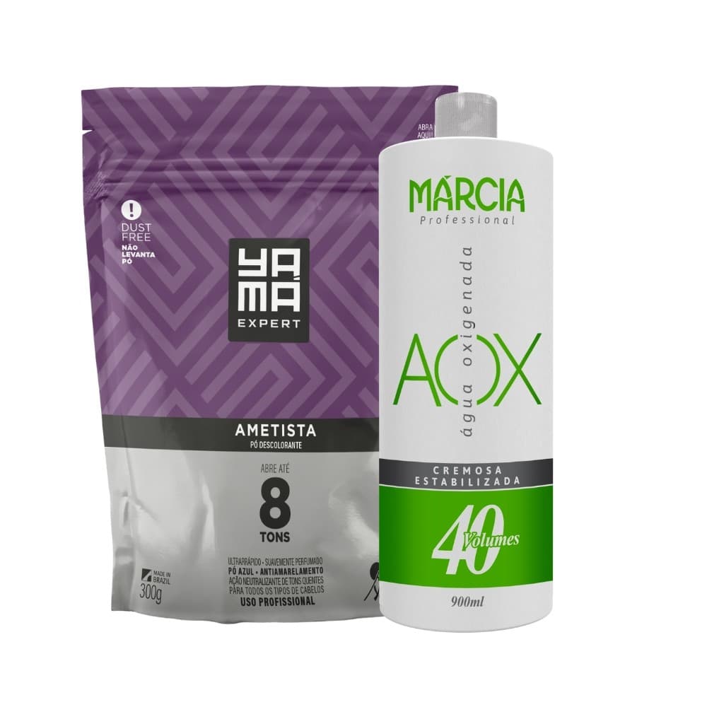 Kit Pó descolorante Yamá refil ametista 300g + Água oxigenada Márcia 900ml - 40 volumes