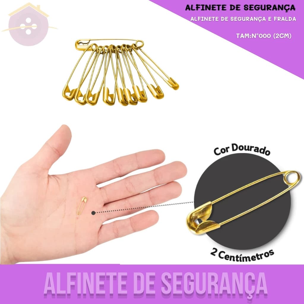 Alfinete De Segurança e Fralda - Ouro - Blister C/100 Unid. TAM:Nº000 (2cm)