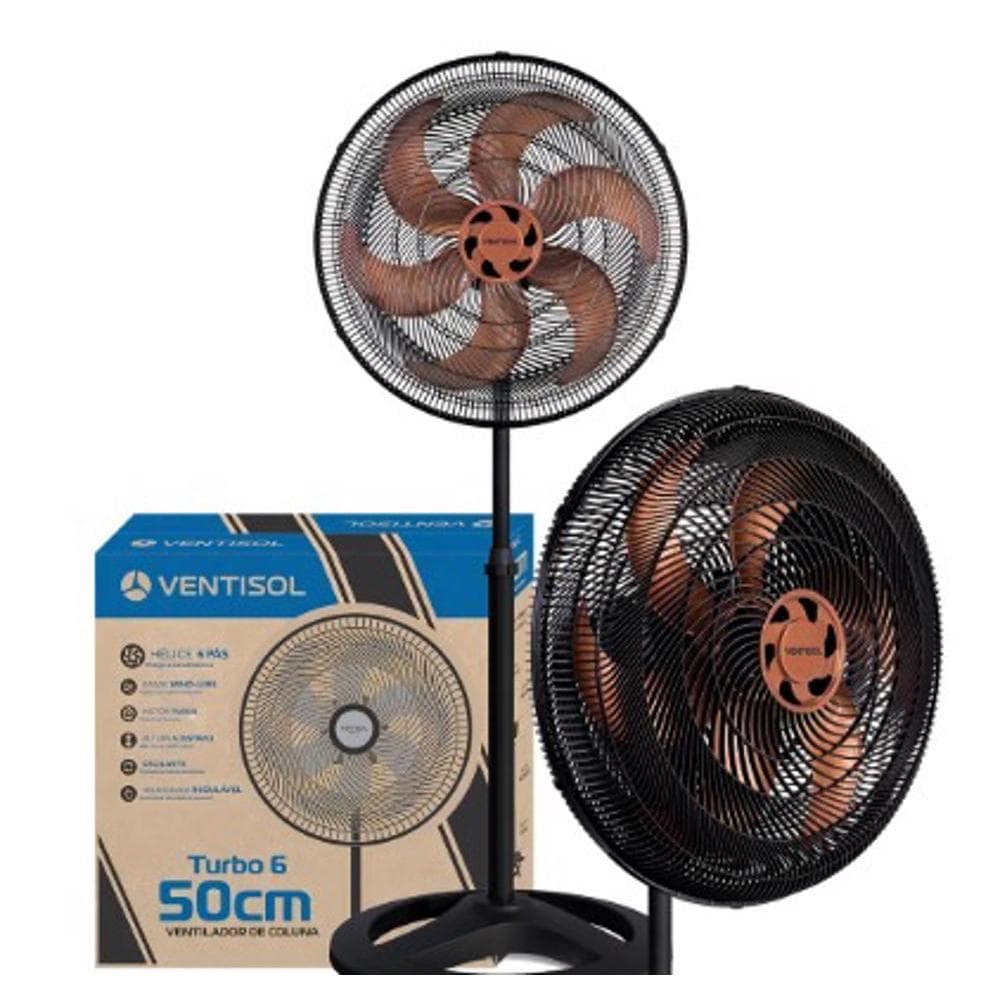 VENTILADOR COLUNA TURBO PREMIUM 6 PÁS 50CM 127V BRONZE/PRETO