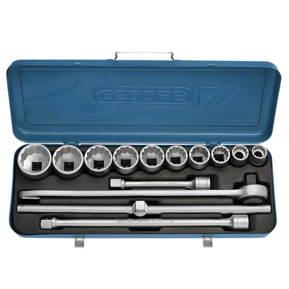 Jogo Soquete 3/4" Estriado 14pcs 10 Soquetes 4 Acessorios CRV 7/8-2" Gedore D32EPU