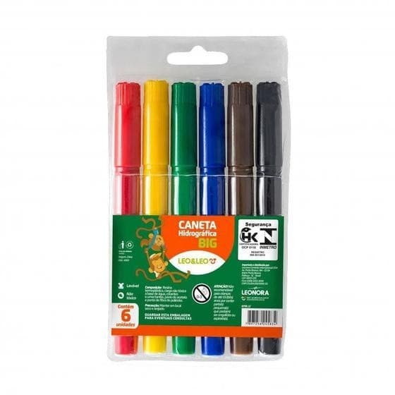 Kit Canetinha Hidrográfica 6 Cores Big Ponta Grossa Leo e Leo