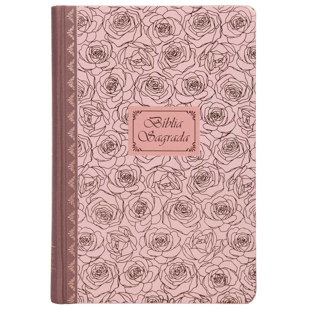 Bíblia Sagrada Católica, Letra Grande, Rosas, Capa dura com lombada em tecido, Leitura Perfeita Livros D+MS