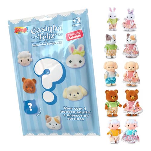 Boneco Surpresa Casinha Feliz Família Coleção Adultos Brinquedo Coleção Casinha Feliz Coelhinho Ursinho Gatinho
