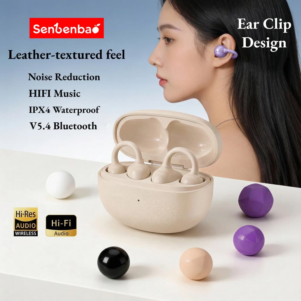 Senbenbao X11 Fones De Ouvido Bluetooth Elegantes Com Clipe De Orelha V5.4 Abertos , Som Claro , Para Esportes De Jogos