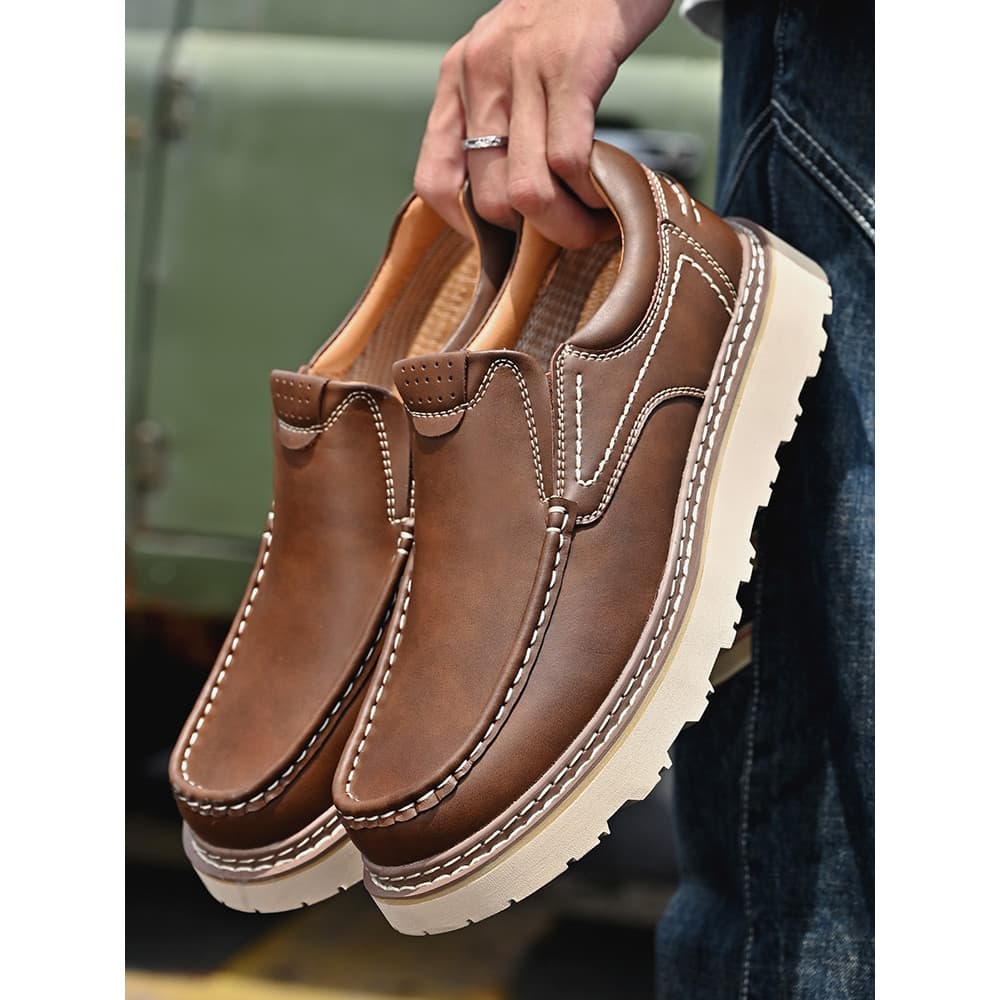 Sapatos masculinos de um Pedal couro genuíno outono Retro macacão baixo-Top Casual All-Match sapatos de couro Plus Size