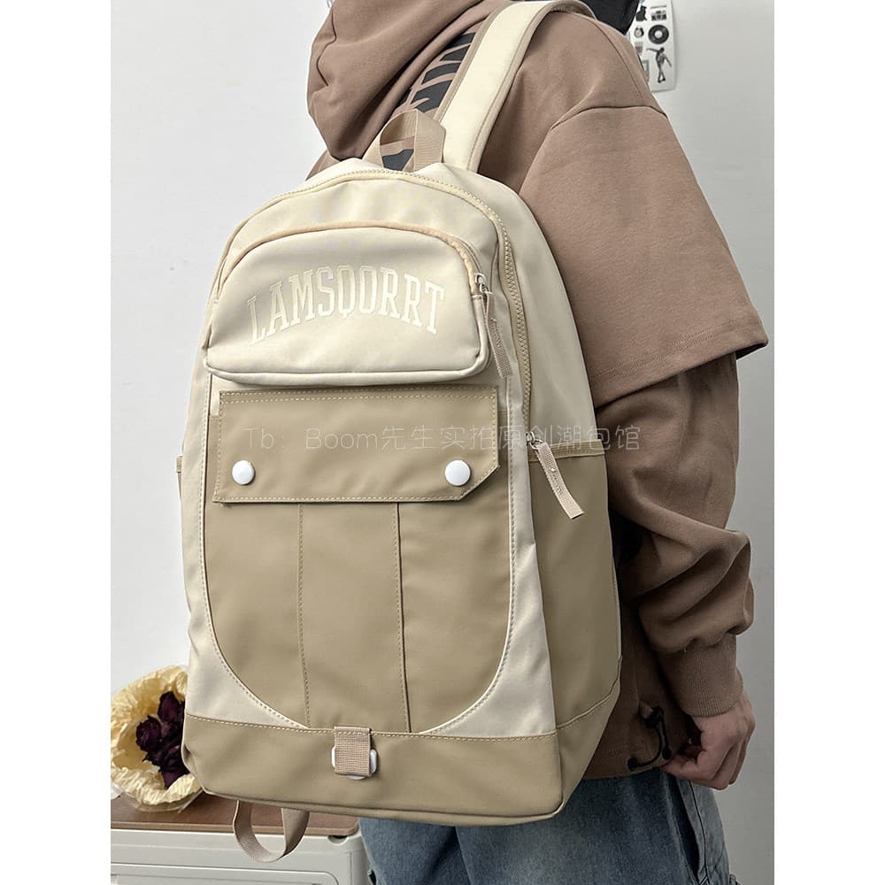 Mochila masculina de grande capacidade, cor contrastante, leve, estudantes universitários, estudantes do ensino médio, m