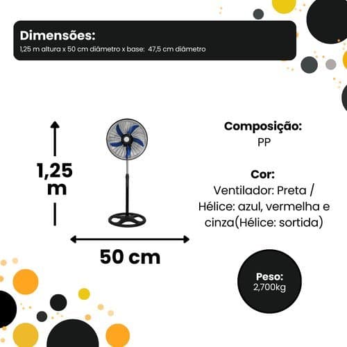 Ventilador Pedestal Potente Silencioso Design Moderno 127V 60W Preto