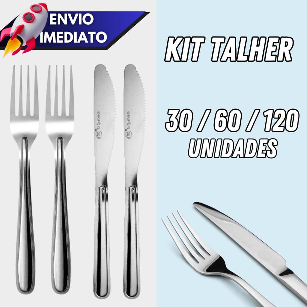 Kit 30/60/120 Jogo de Talher– Garfos e Facas Aço Inox Premium Ideal para Restaurantes e Buffets