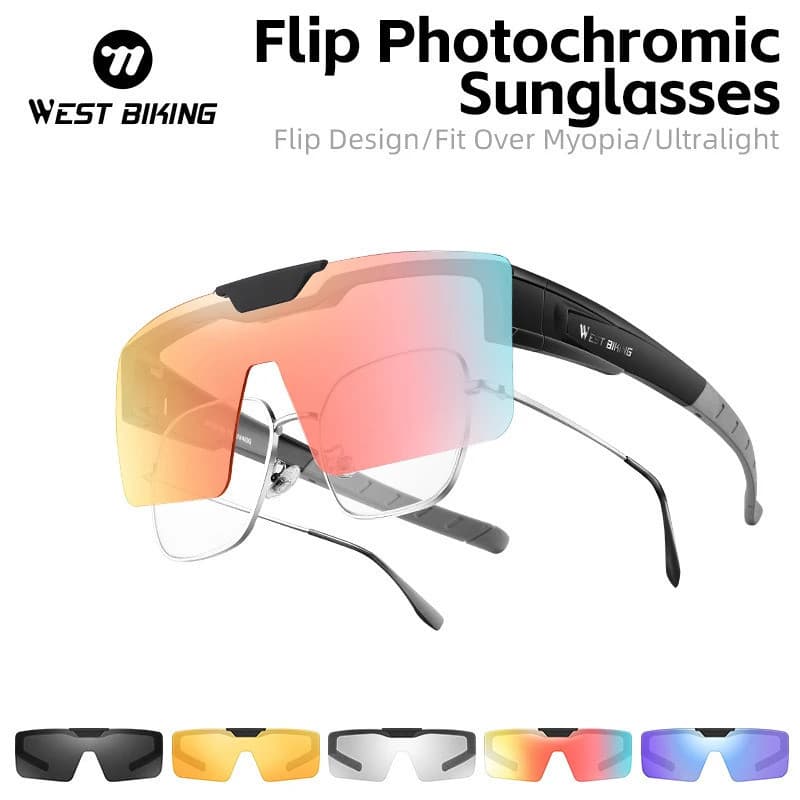 Óculos de Ciclismo Fotochromic WEST BIKING com Lentes Rebatíveis, Óculos Polarizados para Uso Sobre Óculos de Sol, para