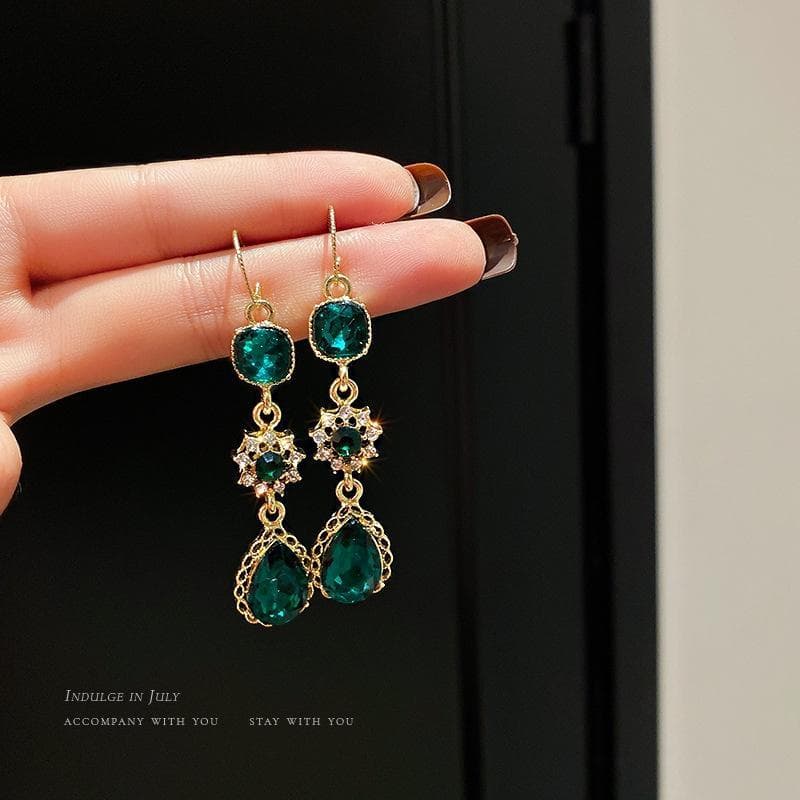 Brincos Longos Borla Ouro Cristal Verde Nova Moda 2026, Acessório Feminino para Casamento e Festa