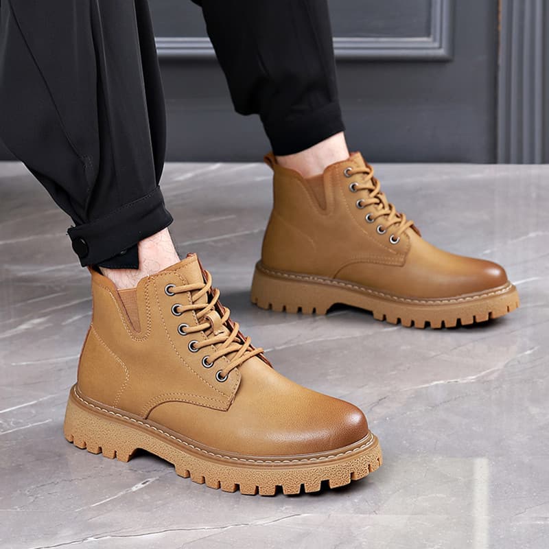 Macacão masculino de cano baixo ao ar livre Mid-top Kick não ruim botas de ruibarbo de sola grossa botas de couro genuín