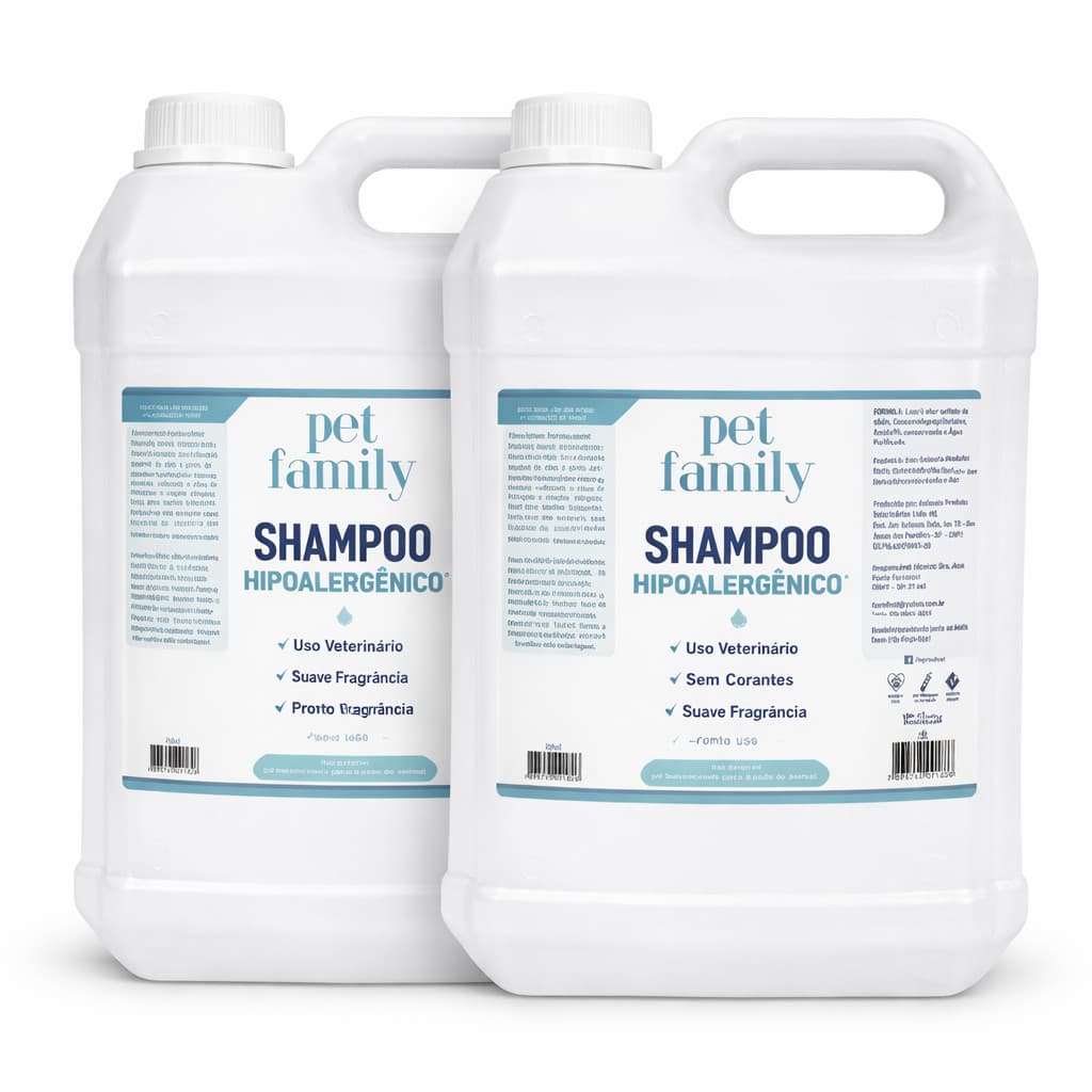 Kit 2 Shampoo Hipoalergênico Pet Family 5L Cães Gatos Pele Sensível Sem Corantes 10L Banho Pet Uso