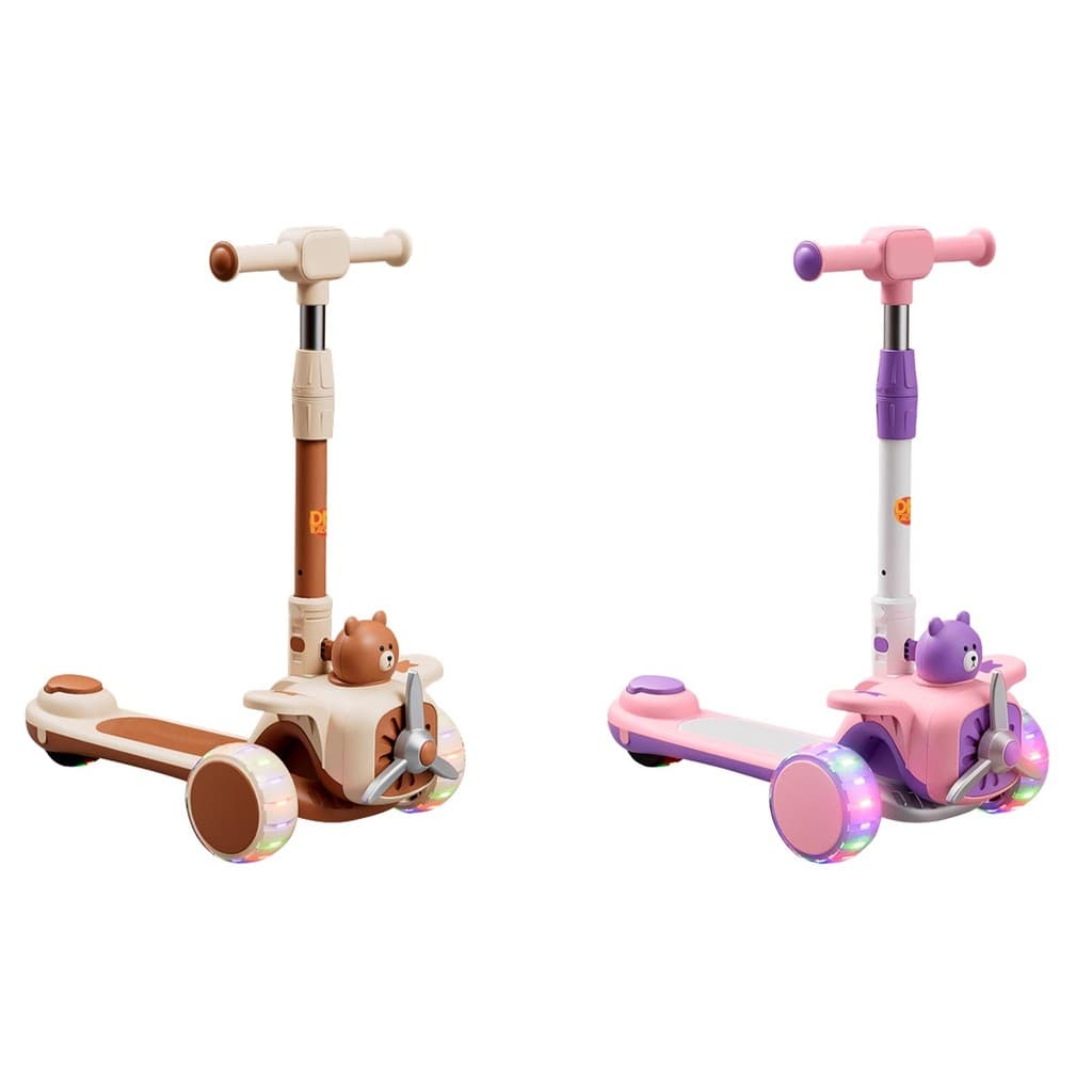 Patinete Infantil 3 Rodas Aviãozinho c/ Luz  de LED Som e Dobrável Suporta Até 60kg Premium