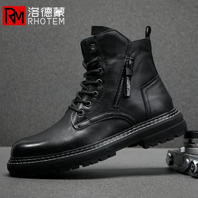 Botas Martin britânicas de marca de alta qualidade, botas Cargo masculinas de couro macio de cano alto 2024, forro de lã
