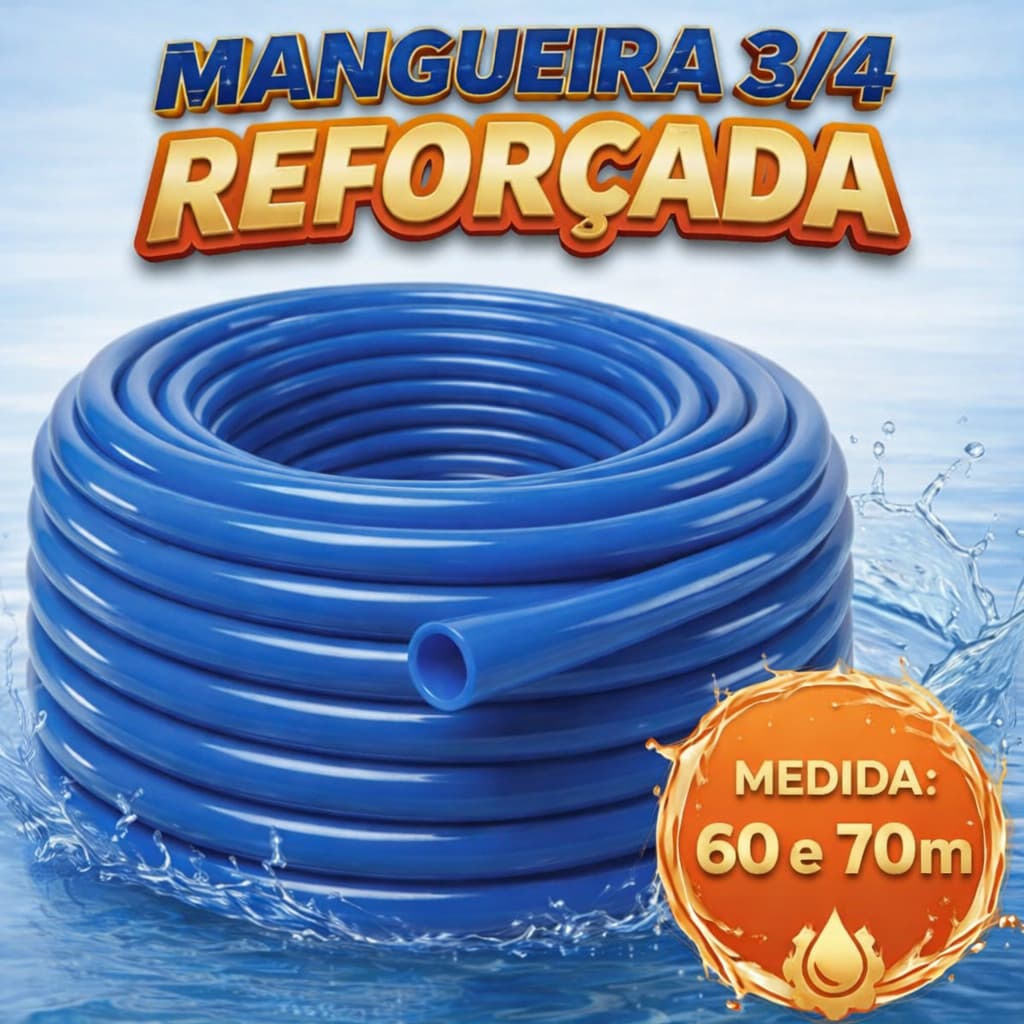 Mangueira Jardim 3/4 Azul 100% Silicone 60 70 metros Alta Pressão Reforçada Flexível Irrigação Sitio