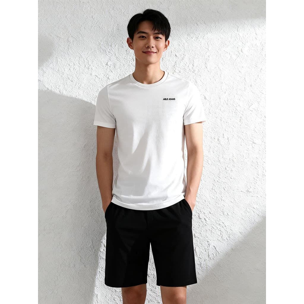 Legal tecnologia preta capaz JEANS masculino feminino camiseta de manga curta verão preto branco em torno do pescoço All