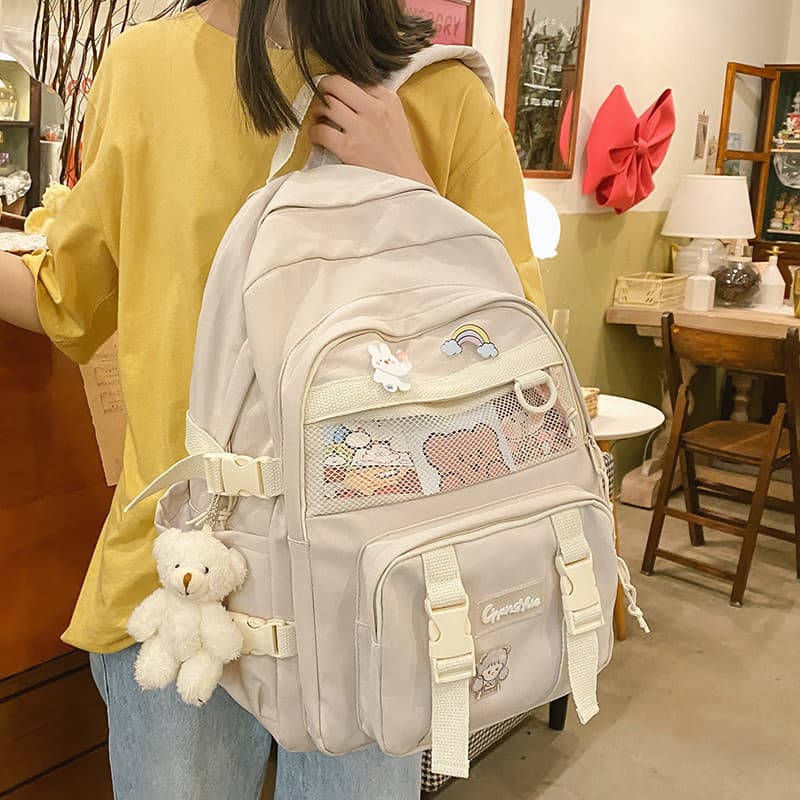 Bolsa escolar grande feminina multicamadas com vários bolsos, simples, Casual, estudantes do ensino médio, grande capaci