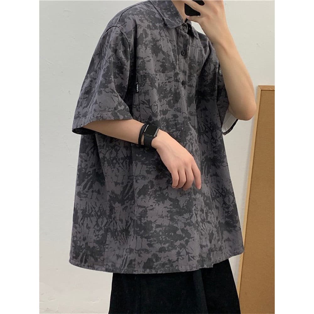 Camisa de flor de verão masculina de manga curta na moda ins Puffian bonito camisa de praia masculina Street Wear roupas