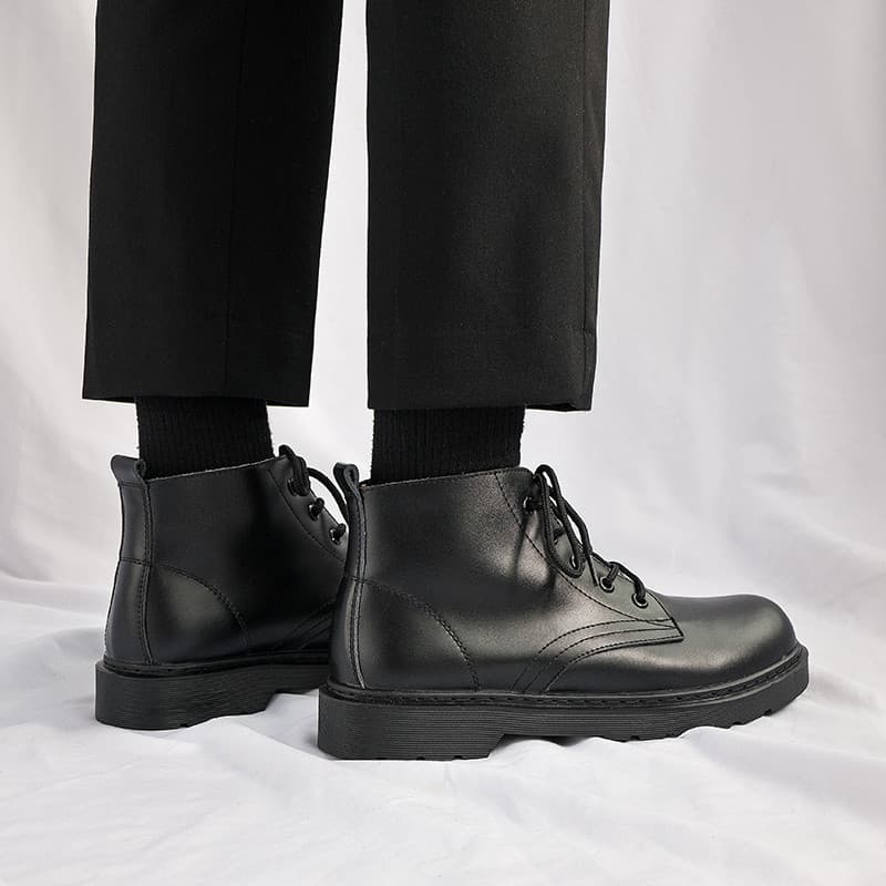 Botas Martin pretas de couro genuíno genuíno masculinas de cano alto estilo britânico ins influenciador botas de motocic