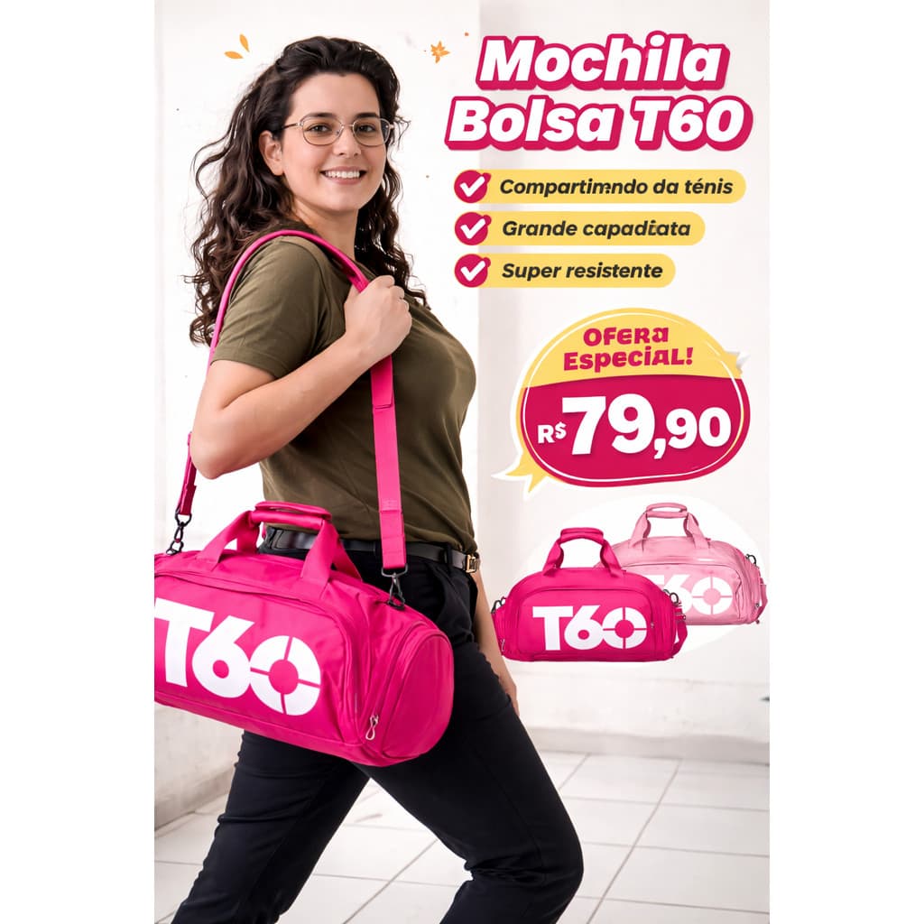 Bolsa Esportiva T60 Costa Transversal Fitness Pink/Rosa