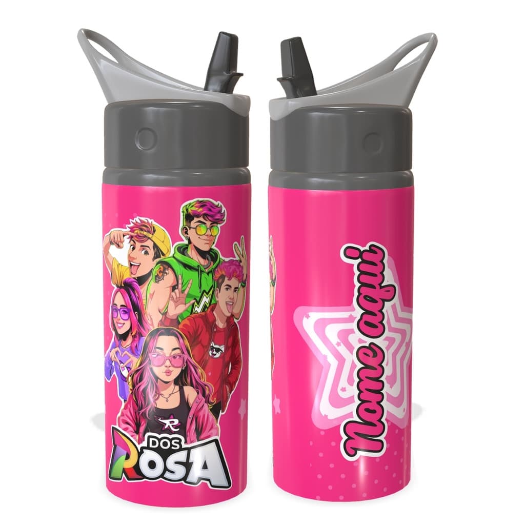 Garrafinha Squeeze Aluminio Dos Rosa Emily Vick Leozinho Katia Robson 600ml