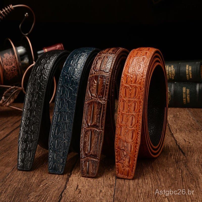 Cinto masculino de couro bovino de camada superior com padrão de crocodilo, cinto masculino de couro genuíno, cinto para