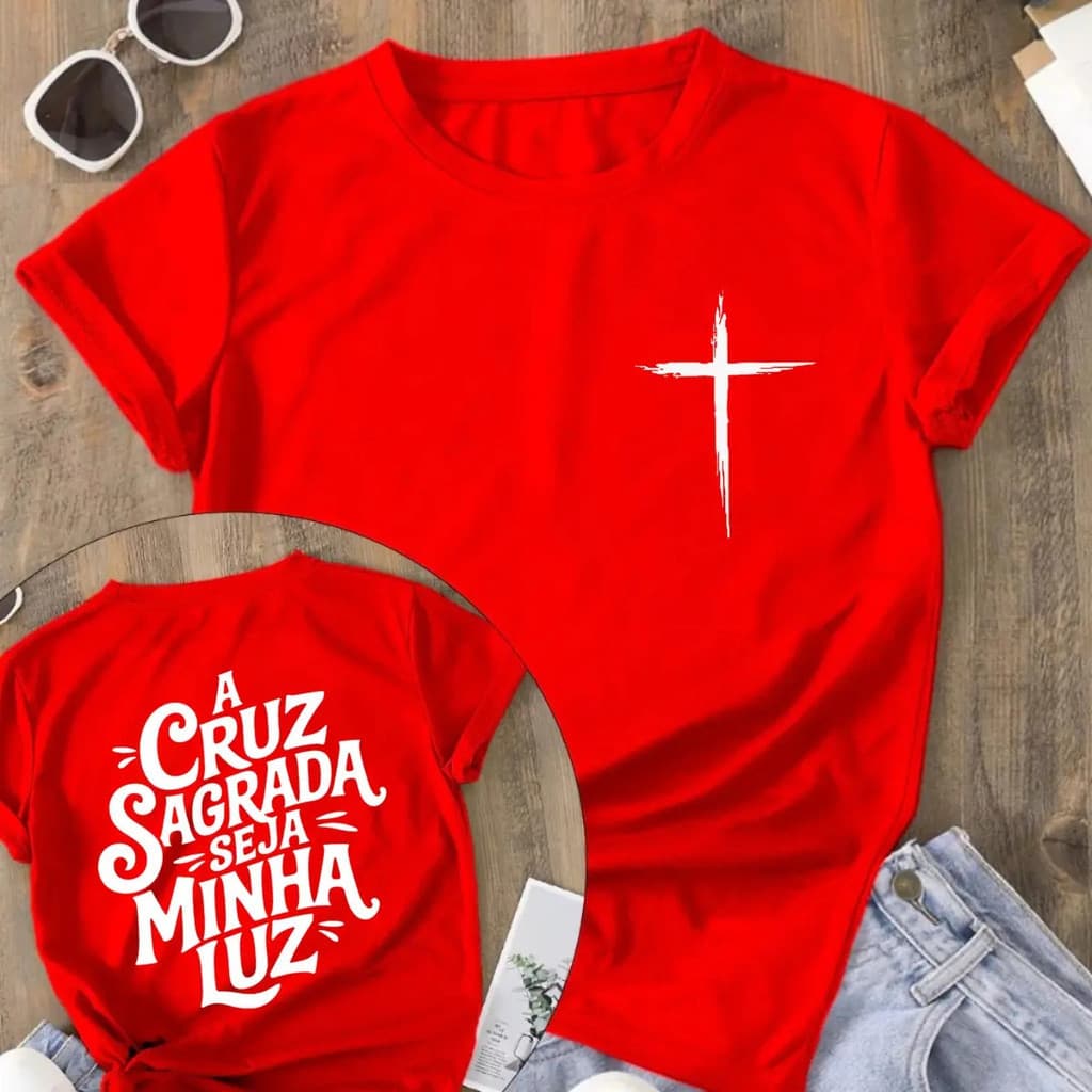 Camiseta Cristã A Cruz Sagrada Camisa Religiosa Católica