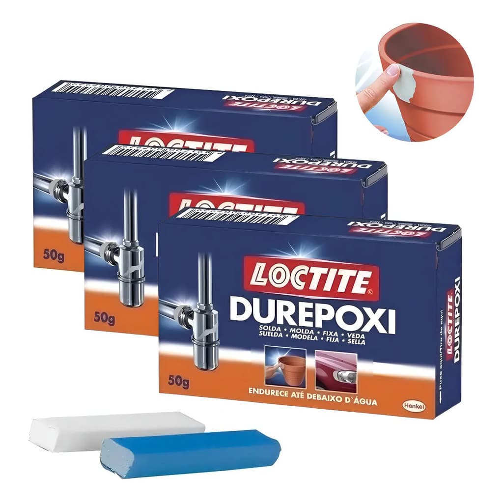 Kit 3und Massa Adesiva Epóxi Durepoxi 50g Loctite Cinza
