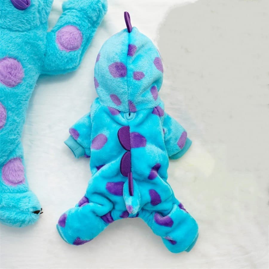 Roupa quente em forma de dinossauro com quatro patas, adequada para cães e gatos ZCMP