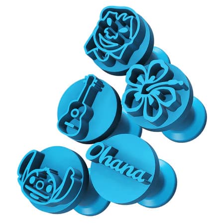 Kit Carimbos Brigadeiros Docinhos Molde Festa Confeitaria - Lilo & Stitch - Ukulele - Ohana - Flor - 5pçs