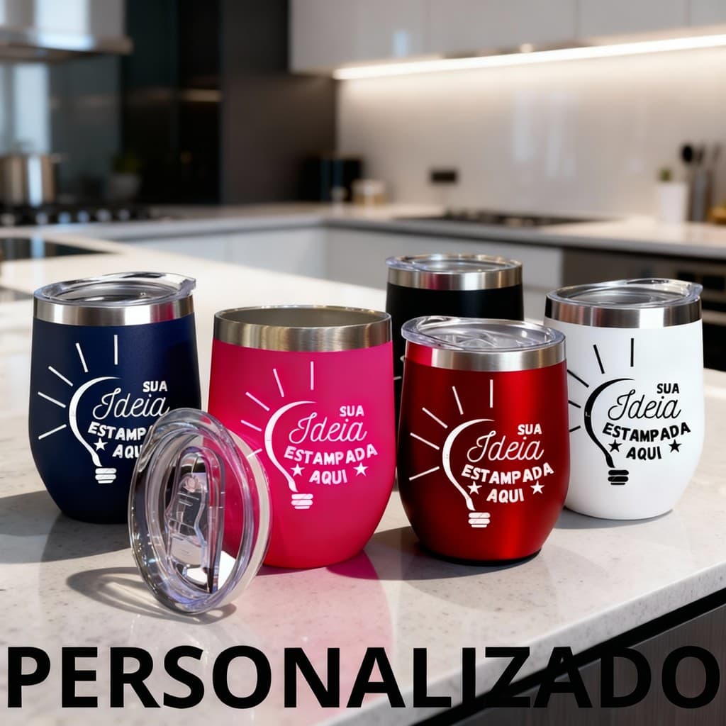 Copo Térmico Ovo Cuia 360ml Inox Tampa Acrilica Café Chimarrão Bebidas Frias Personalizado Logo Nome Time Empresa Brinde