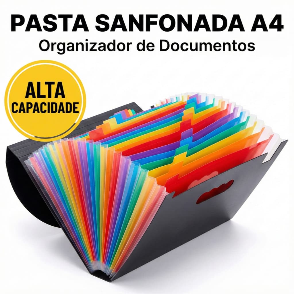 Pasta Sanfonada A4 Organizadora de Documentos Grande Capacidade Expansível