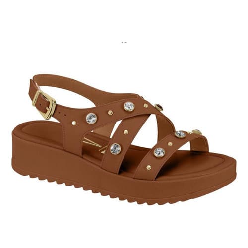 Sandalia Vizzano Feminina Confortavel Calce Fácil Leve mocca Pedraria Moda Verão Plataforma Estilo !