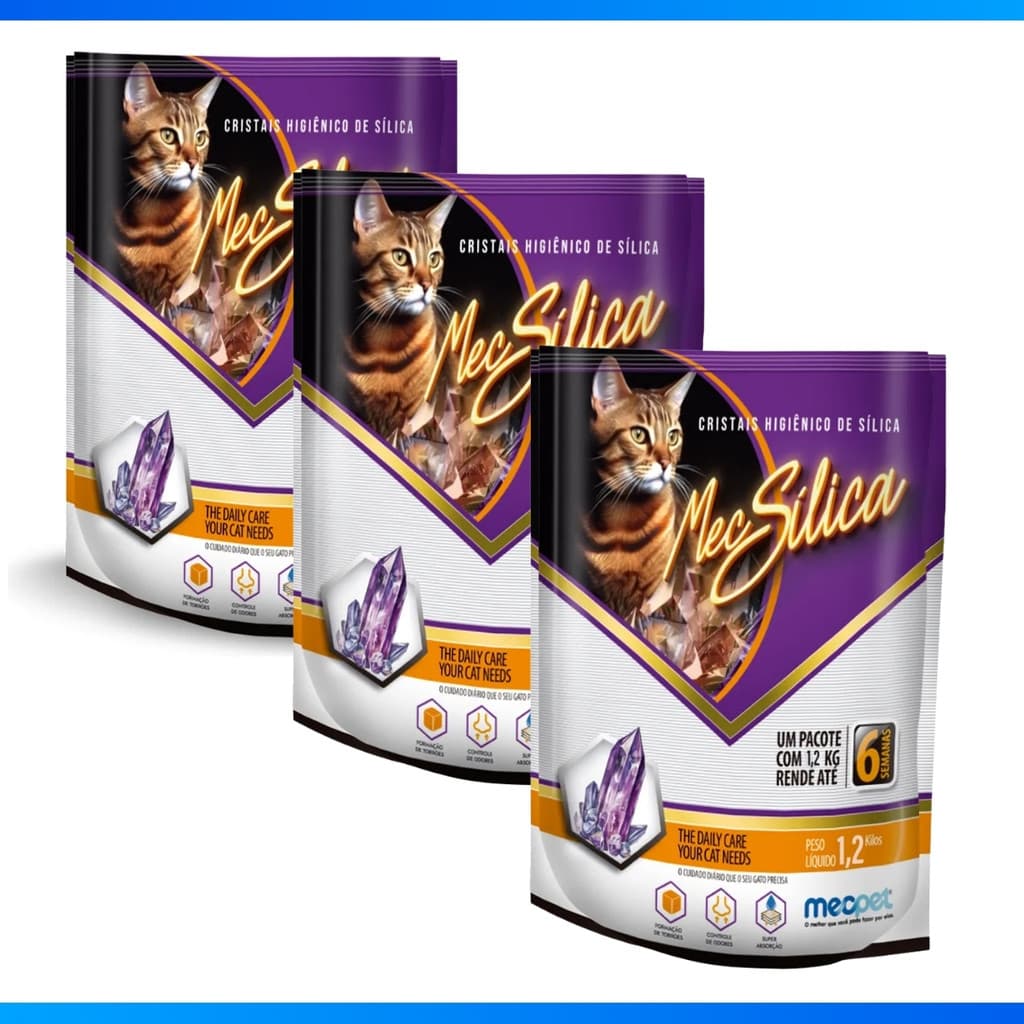 Kit 3 Areias Sílica para Gato Premium EFPet 1,2kg - OFERTA