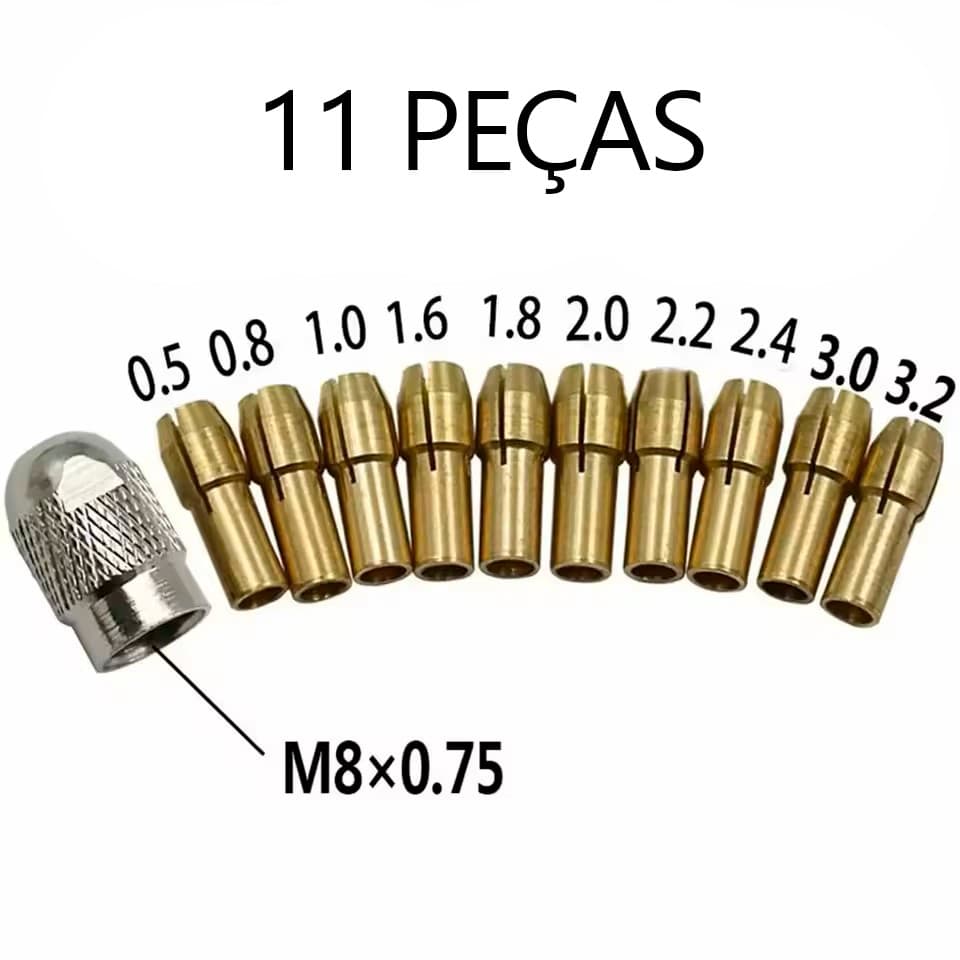Mini Mandril Ponteira Pinças Adaptador Para Micro Mini Retifica De Fixação Para Eixo Motor 11 Peças