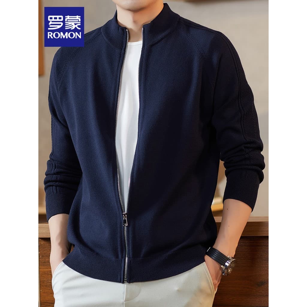 Lomon High-End lã malha Cardigan masculino inverno novo estilo na moda Casual gola alta zíper camisola jaqueta roupas ma